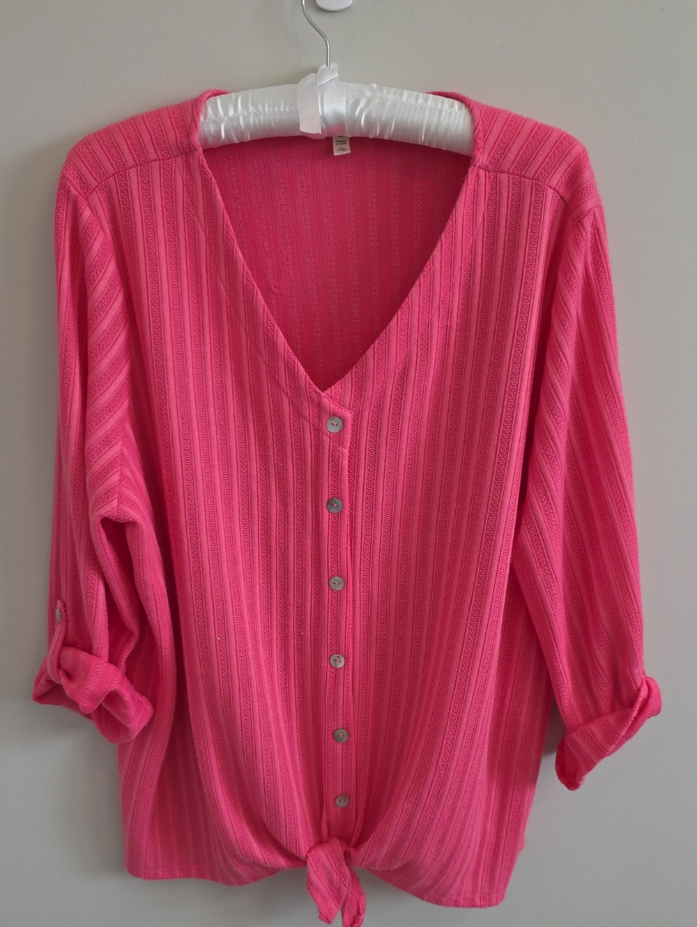 COMO BLU Textured Button Front Tie Hem Top